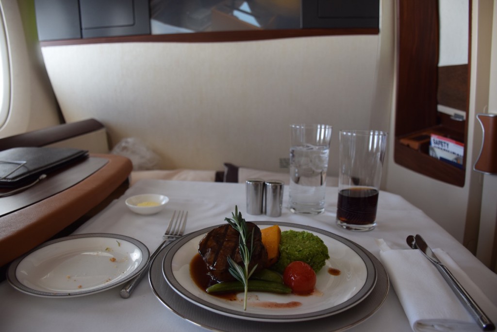 Singapore Airlines A380 Suites - Main dish grilled beef fillet